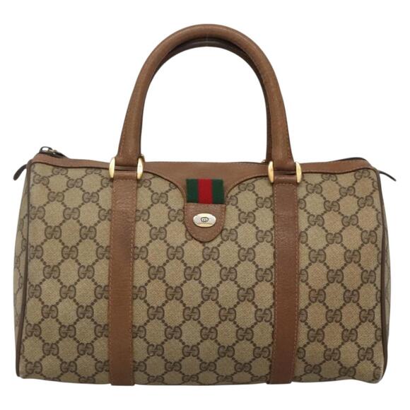 GUCCI GG Supreme Web Sherry Line Boston Bag Pvc Beige Gold - Picture 2 of 16